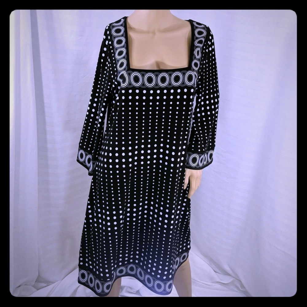 WHBM 3/4 sleeve polka dot stretch dress Black L